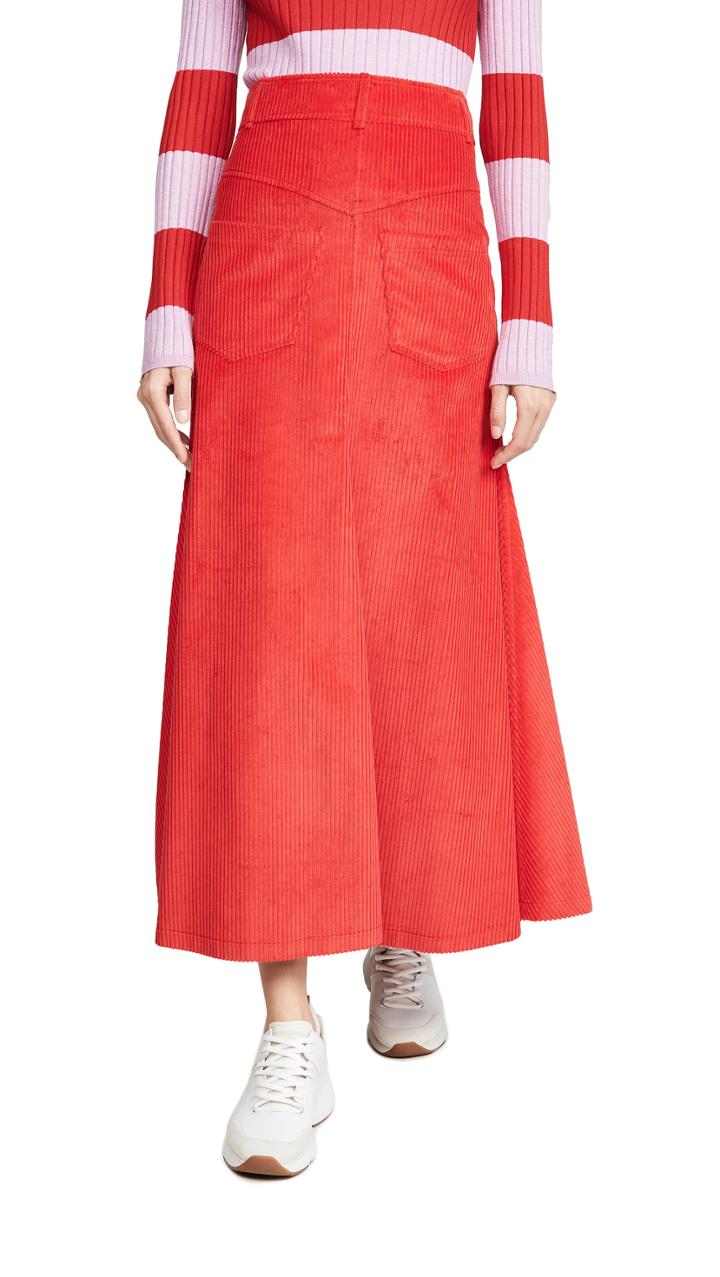 A W A K E Mode Back To Front Red Corduroy Skirt