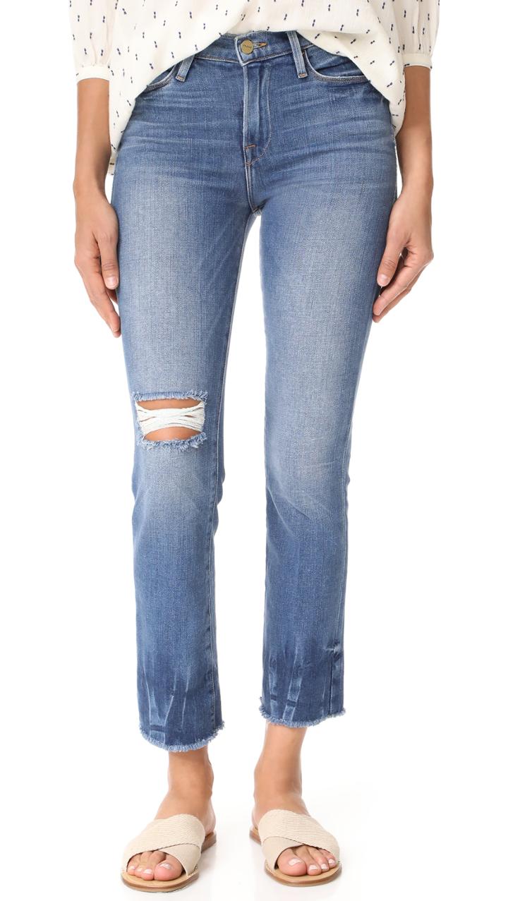 Frame Le High Straight Raw Edge Fade Jeans