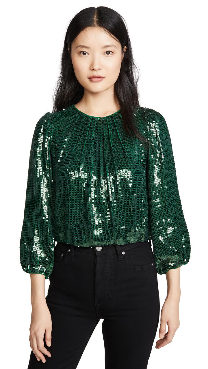 Alice Olivia Avila Sequin Crew Neck Crop Top