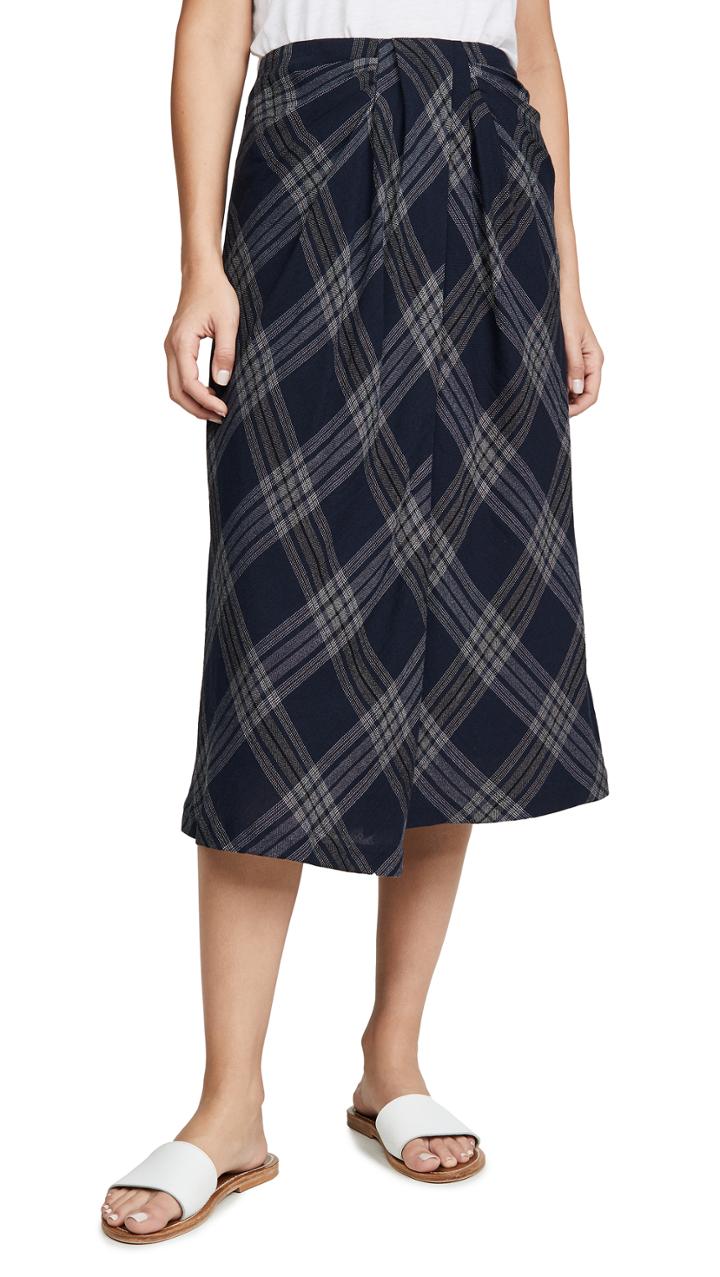 Vince Textured Plaid Drape Skirt