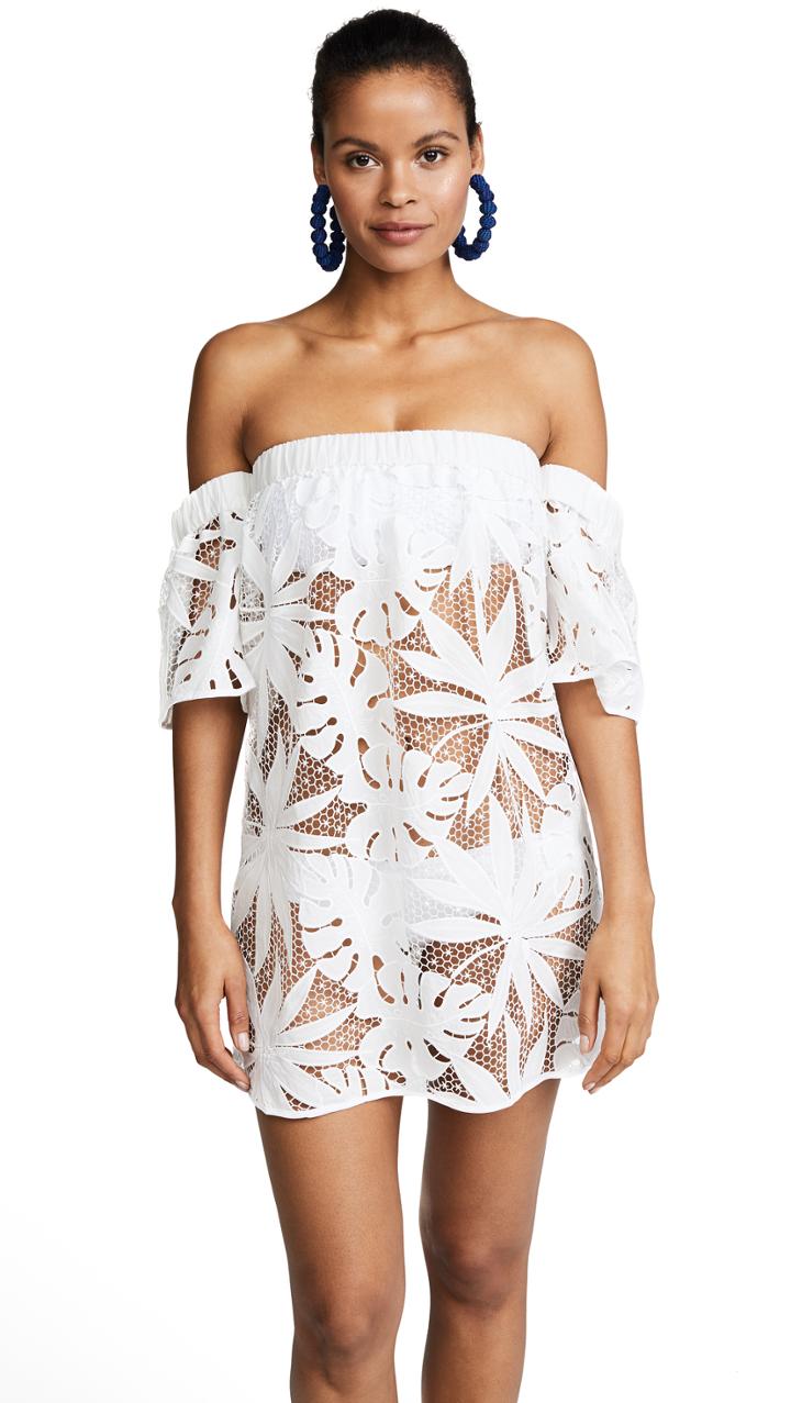 Milly Tropical Embroidery Netting Flutter Sleeve Coverup