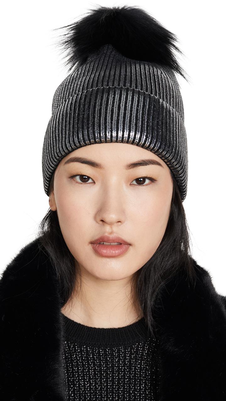 Jocelyn Metallic Hat With Silver Fox Pom