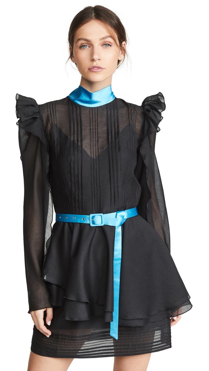 Anna October Puff Sleeve Tulle Ruffle Mini Dress
