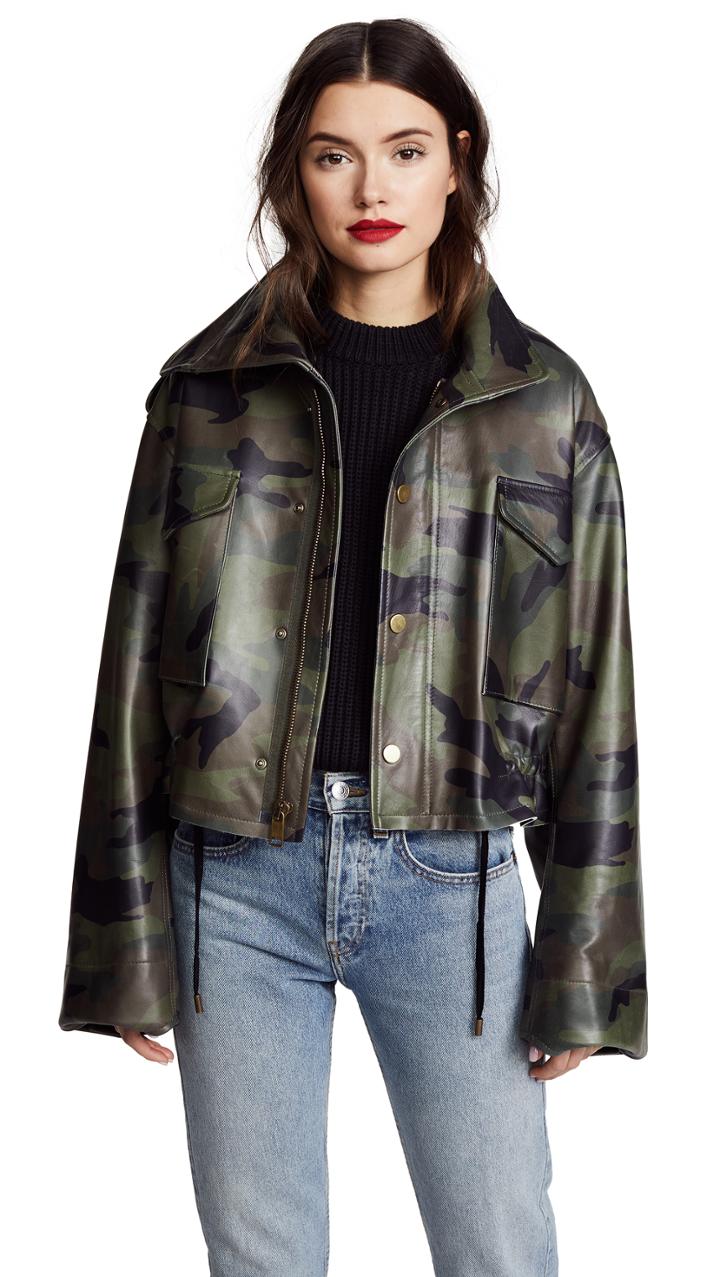 Monse Cropped Camo Racing Stripe Jacket