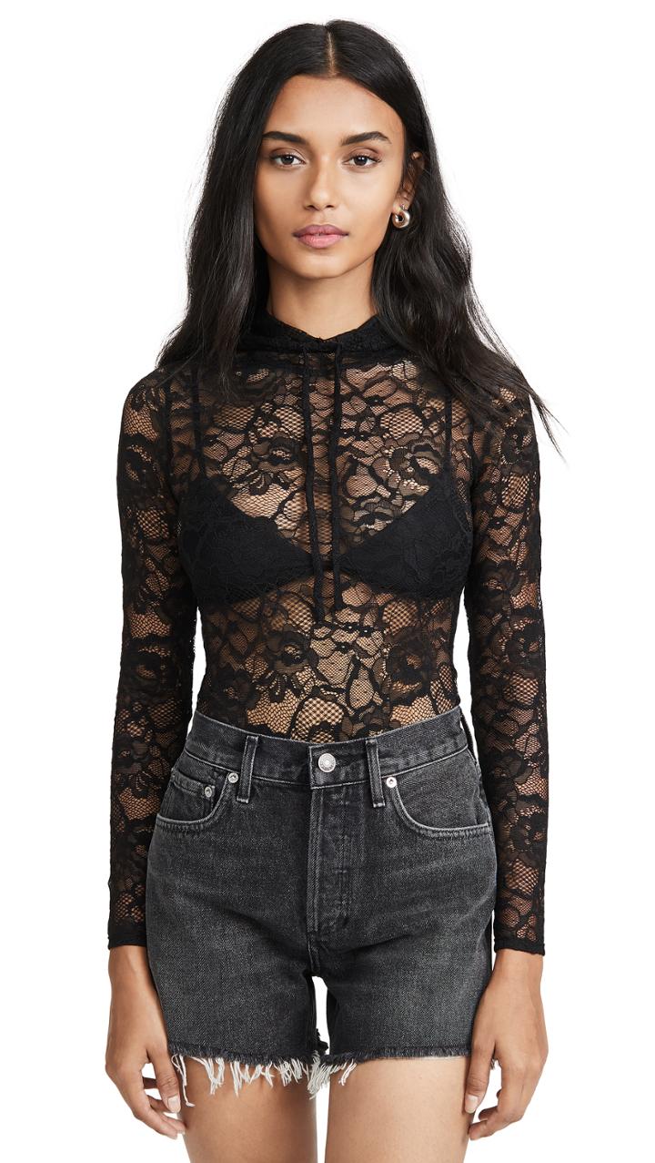 Fleur Du Mal Magnolia Lace Hoodie Bodysuit