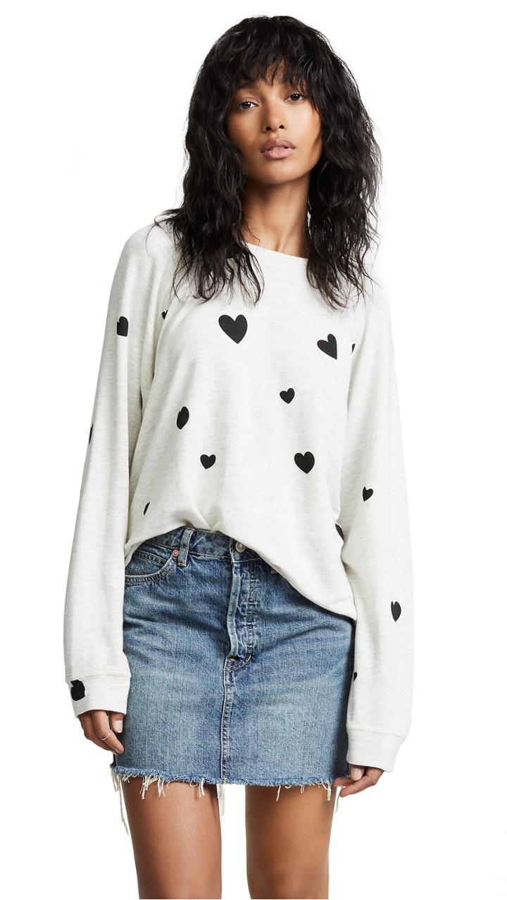 Monrow Raglan Sweatshirt With Scattered Hearts