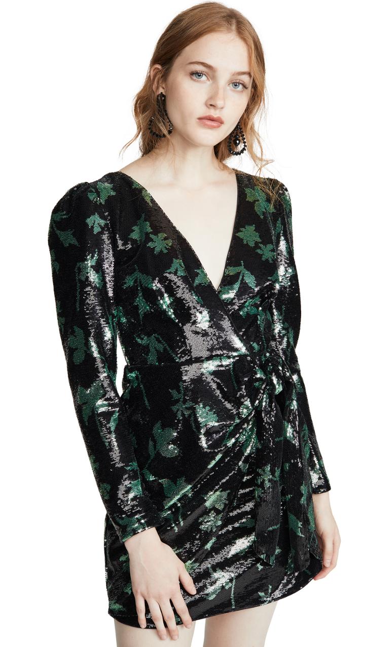 Self Portrait Leaf Sequin Mini Dress
