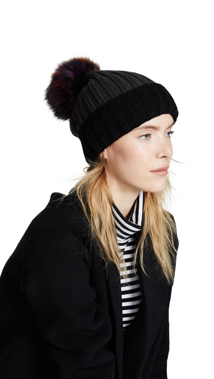 Jocelyn Knit Hat With Fox Fur Pom