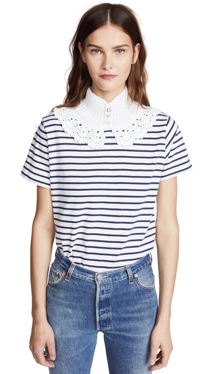 Michaela Buerger Classic T Shirt With Crocheted Collar