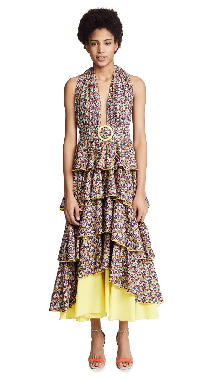 Gul Hurgel Yellow Floral Tiered Maxi Dress
