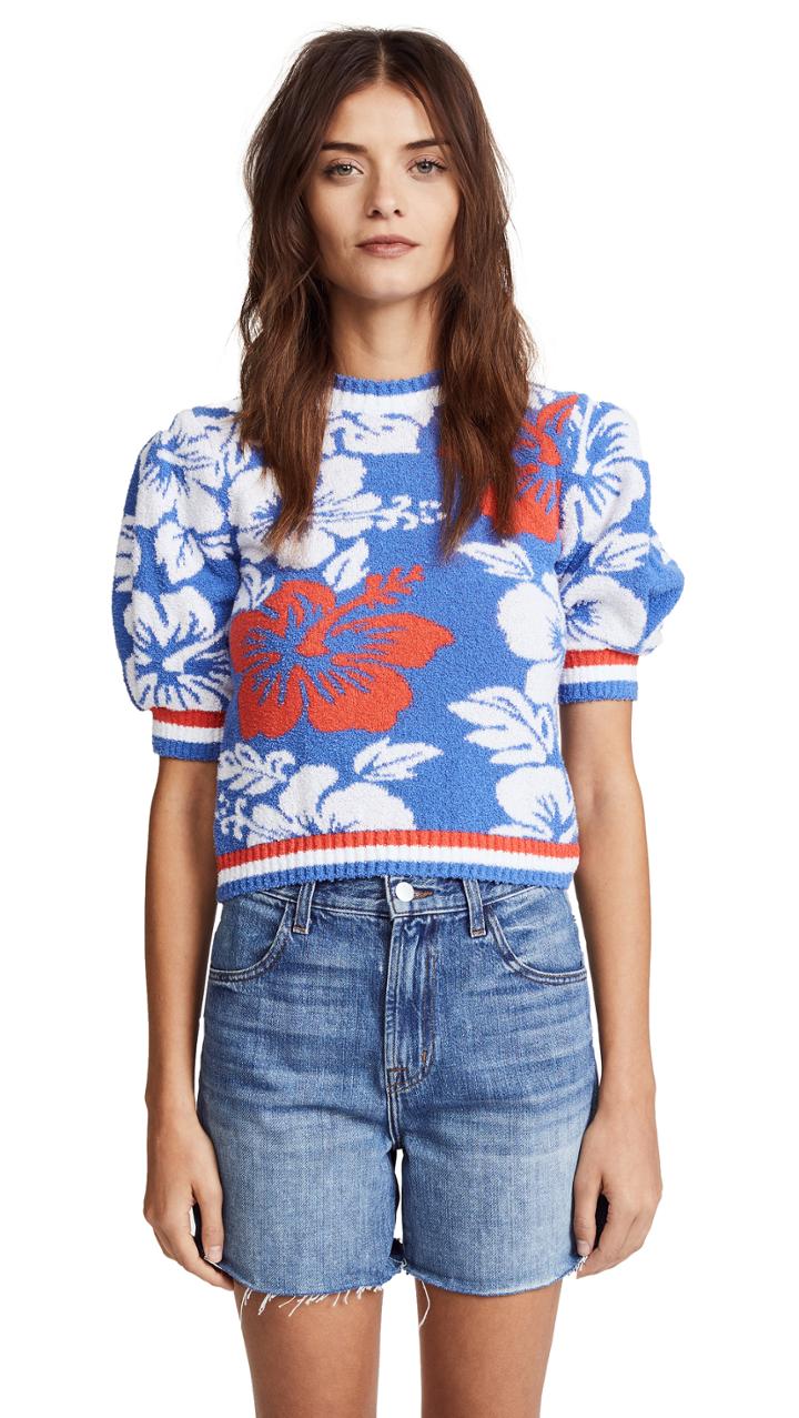 Msgm Short Sleeve Terry Floral Top