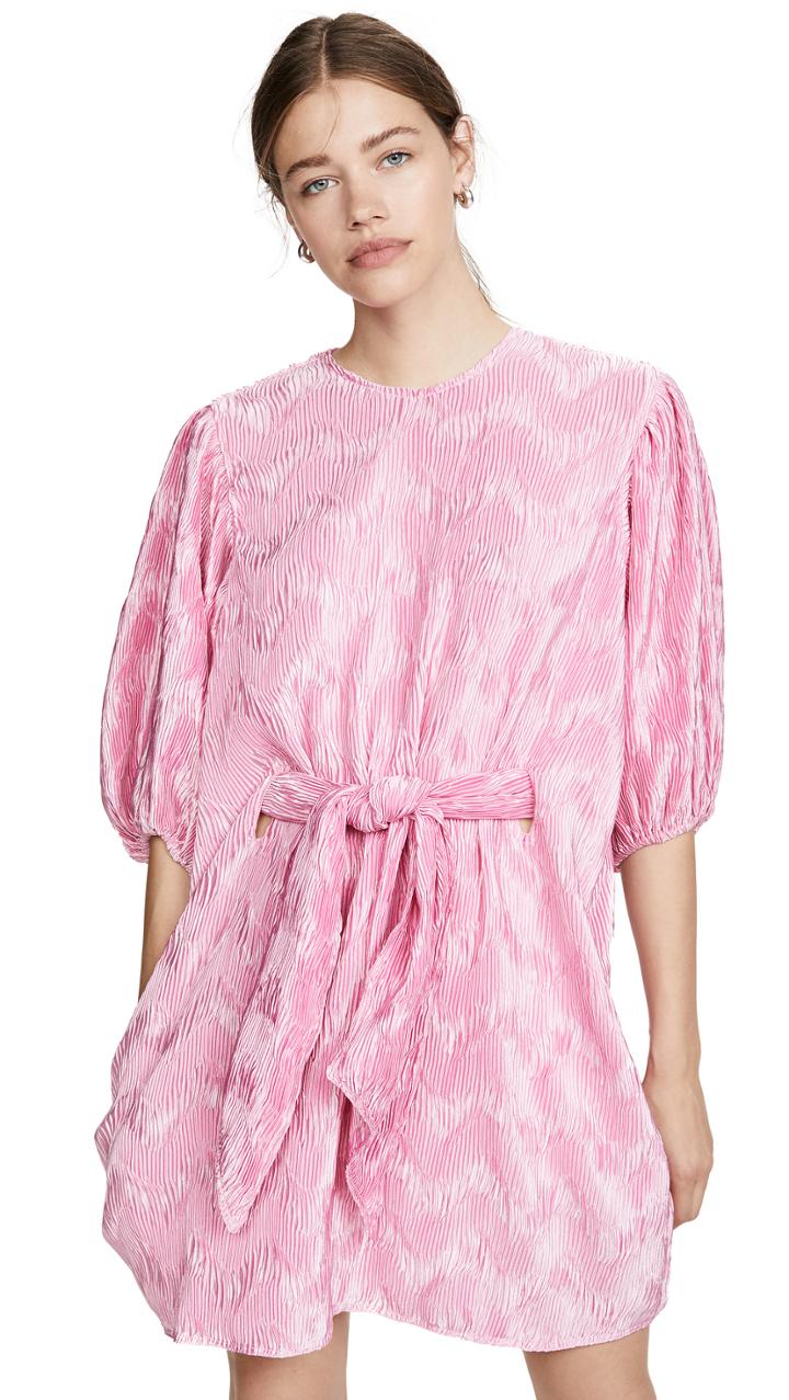 Ganni Pleated Satin Dress