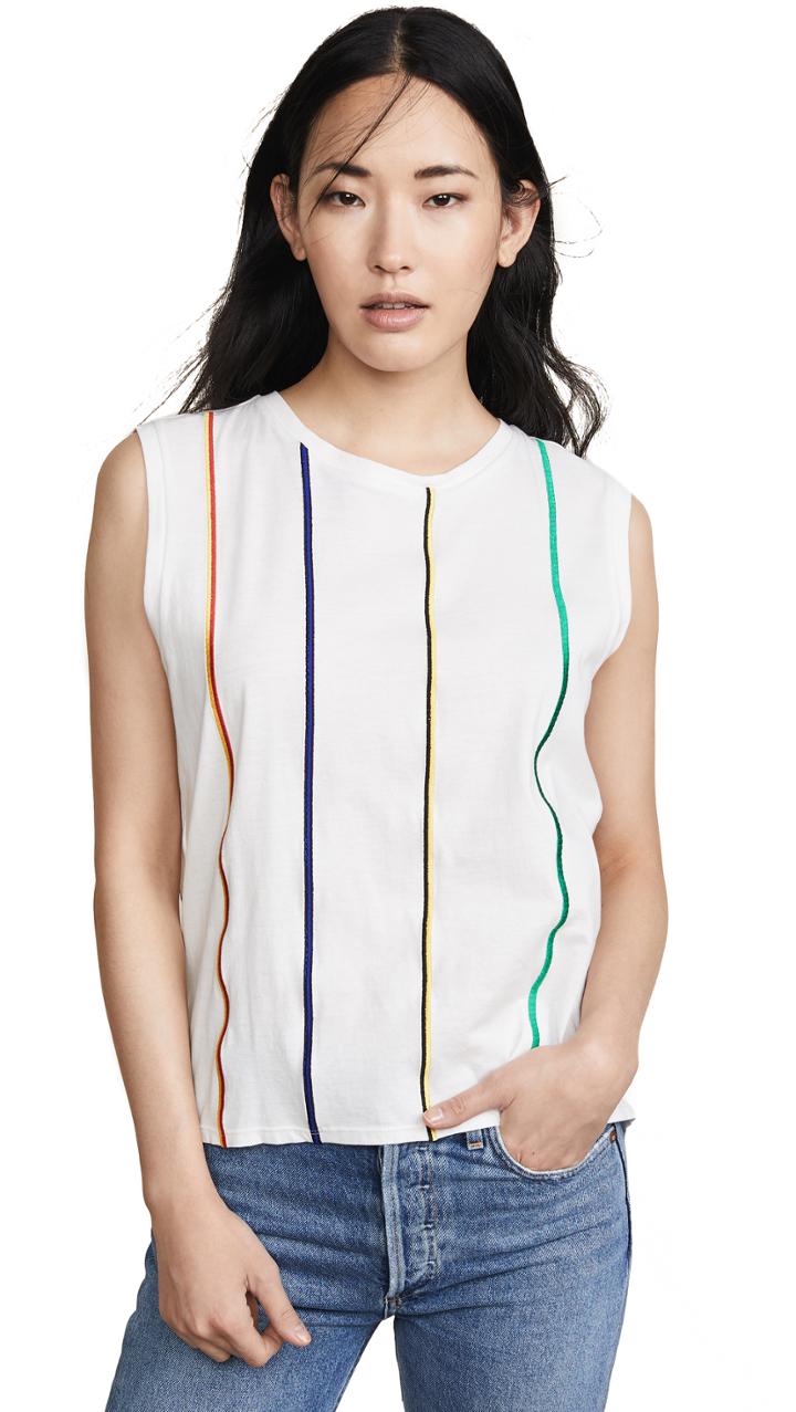 Derek Lam 10 Crosby Multicolor Stripe Embroidered Tank