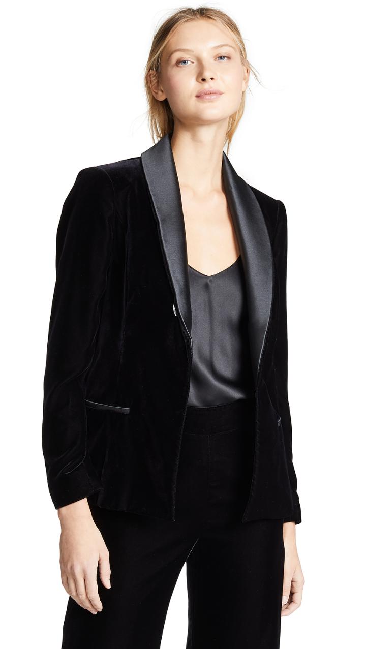 Brandon Maxwell Velvet Satin Smoking Jacket