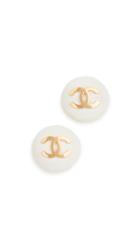 What Goes Around Comes Around Chanel White Enamel Button Earring