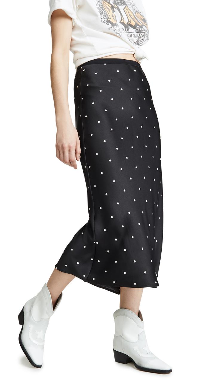 Anine Bing Bar Silk Polka Dot Skirt
