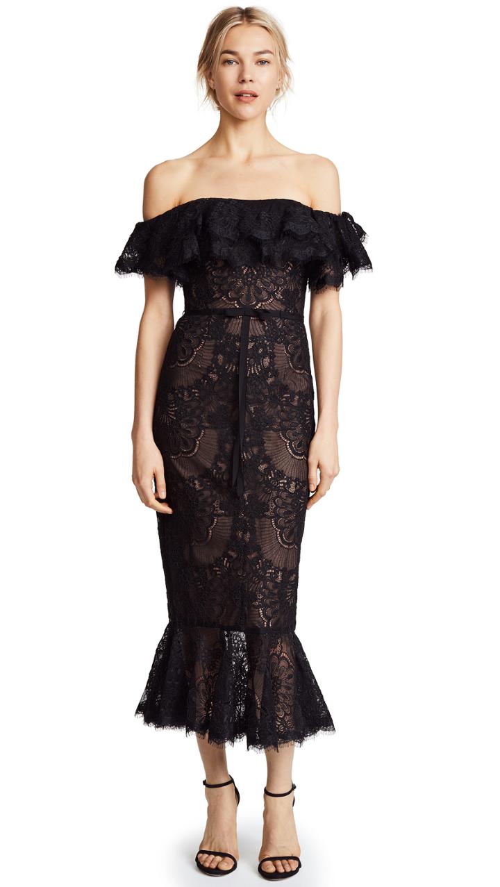 Marchesa Notte Double Ruffle Lace Gown