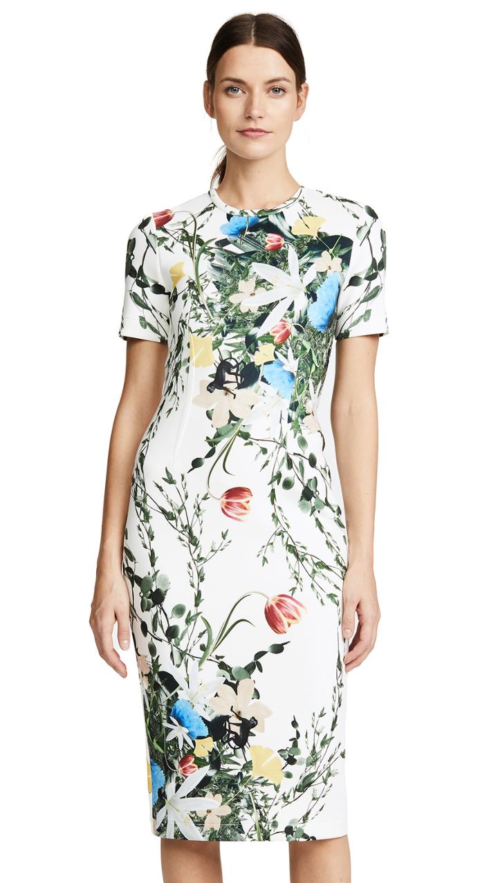 Yigal Azrouel Multi Floral Scuba Body Con Dress