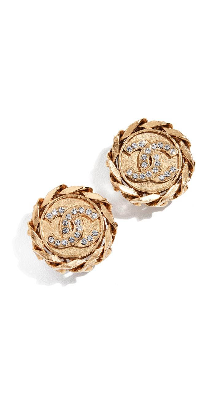 What Goes Around Comes Around Chanel Gold Crystal Chain Border Earrings