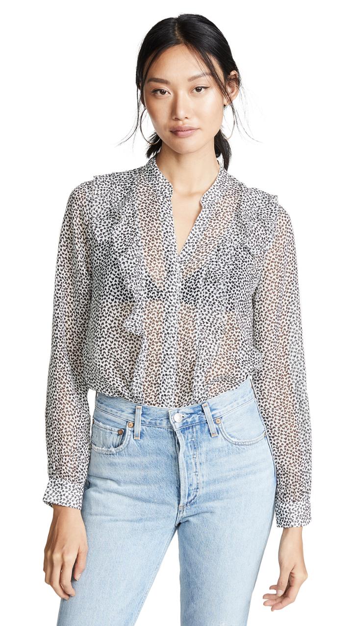 L Agence Nadine Ruffle Shoulder Blouse