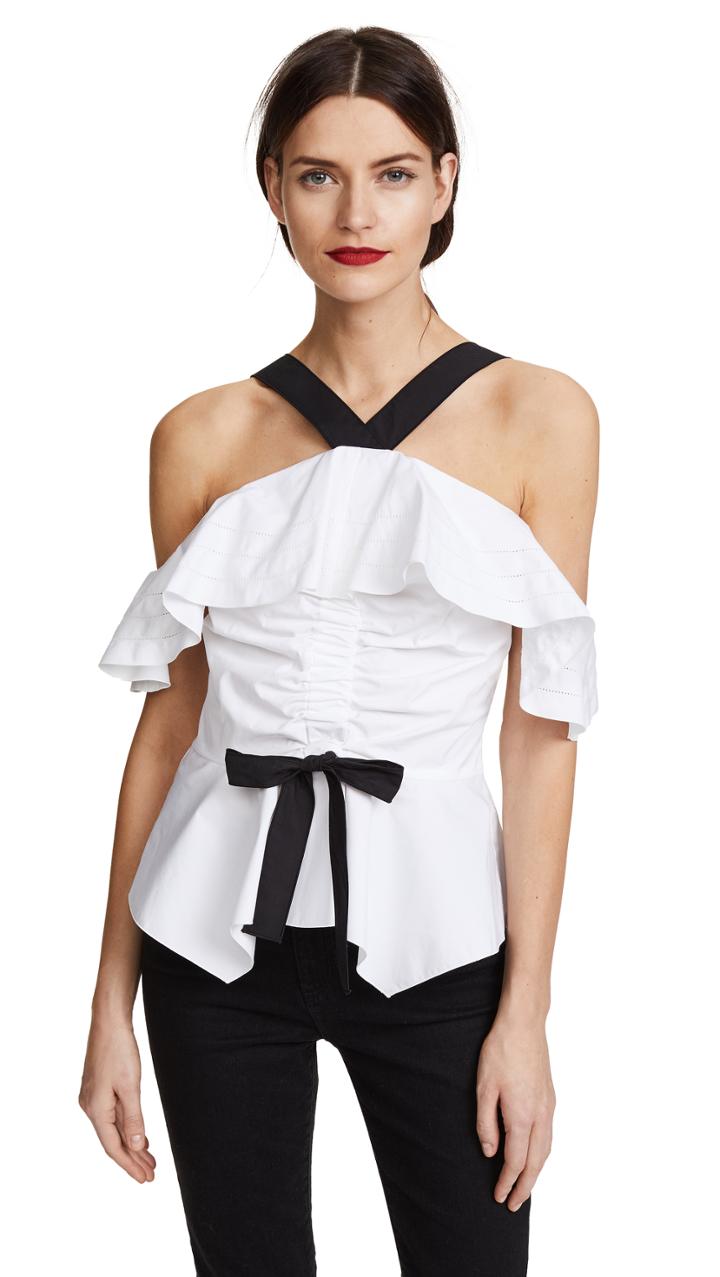 Derek Lam 10 Crosby Off Shoulder Halter Ruffle Top