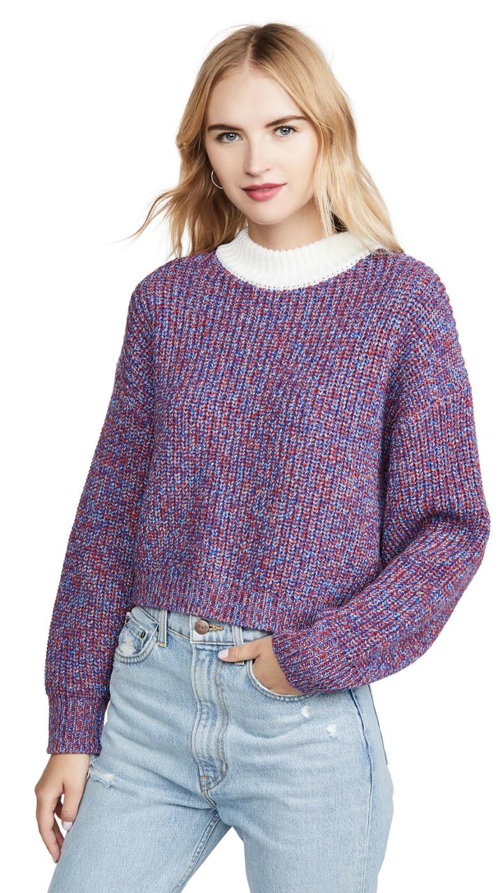 Tibi Cropped Crew Neck Pullover