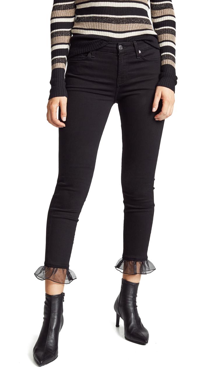 7 For All Mankind The Ankle Skinny Jeans With Organza Hem