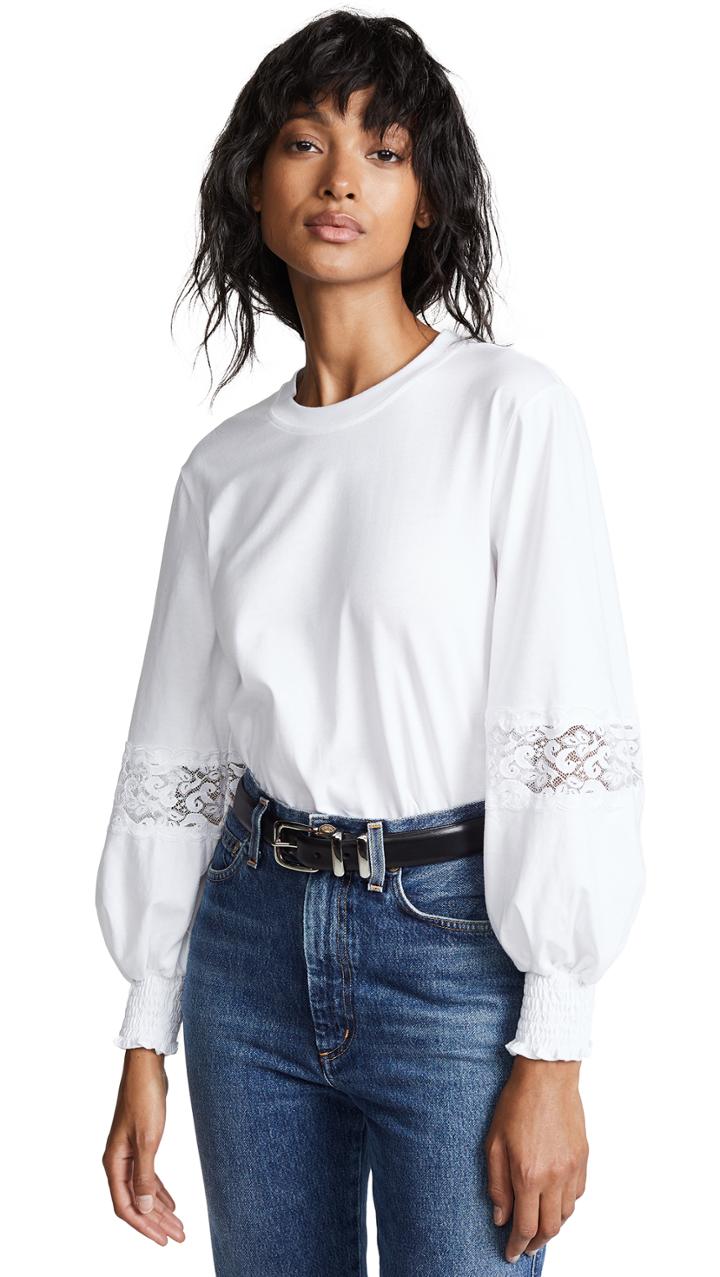See By Chloe Lace Inset Balloon Sleeve Top