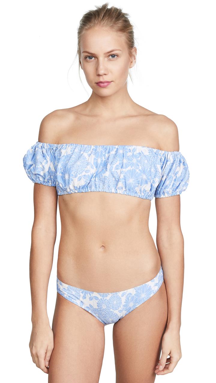 Lisa Marie Fernandez Leandra Cornflower Floral Denim Bikini