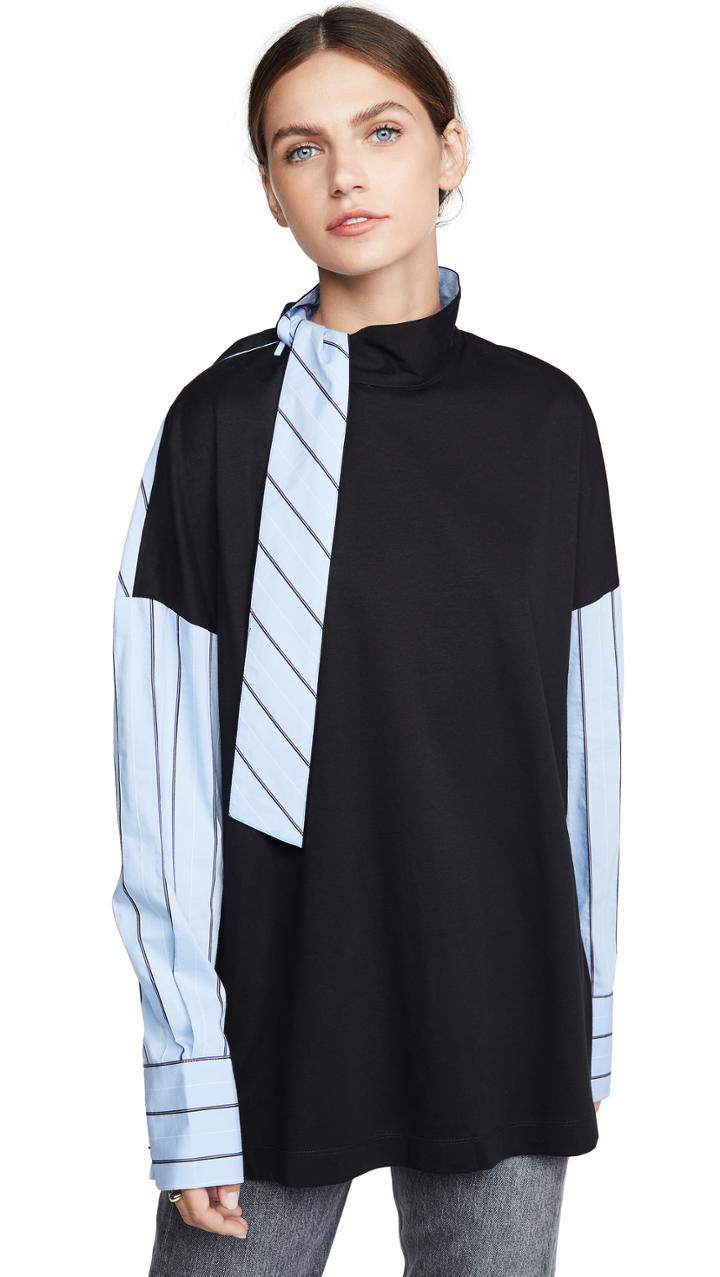 Tibi Tie Neck Shirting Top