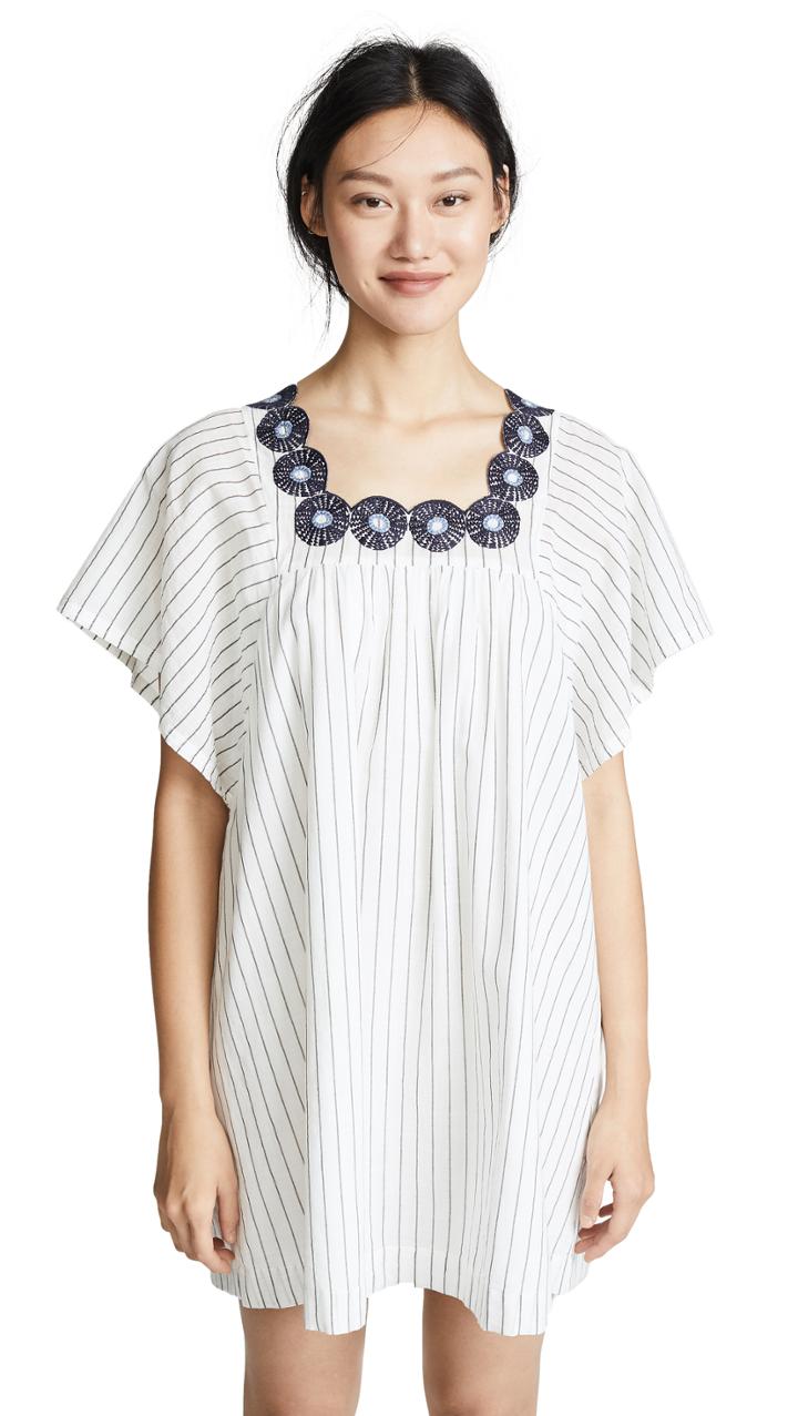 Madewell Striped Dress With Embroidered Medallions