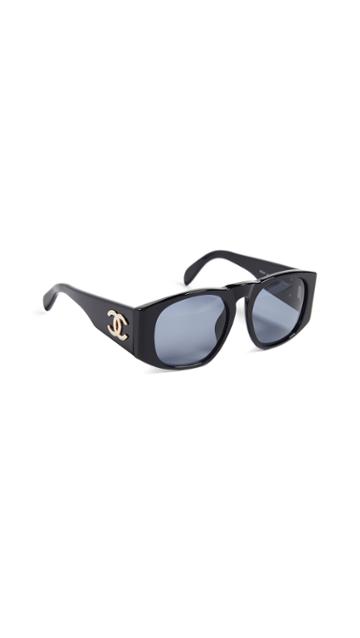 What Goes Around Comes Around Chanel Solid Wide Frame Sunglasses