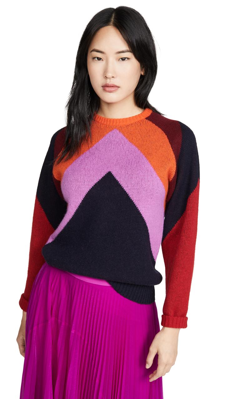 Victoria Victoria Beckham Intarsia Chevron Crew Neck Sweater