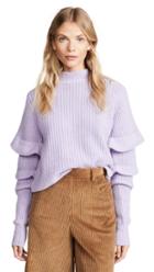 Autumn Cashmere Crop Mock Neck With Pleat Sleeves