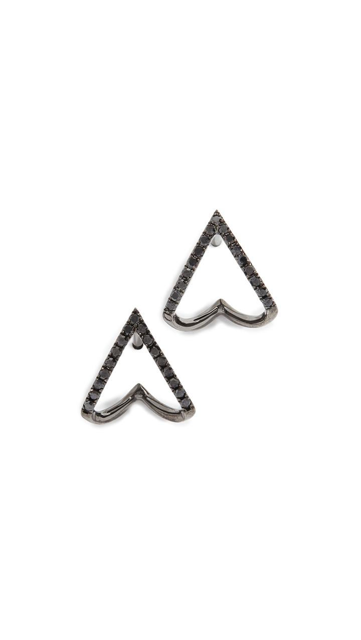 Ef Collection 14k Black Diamond Chevron Huggie Stud Earrings