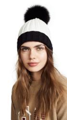 Adrienne Landau Ribbed Two Tone Hat With Fur Pom