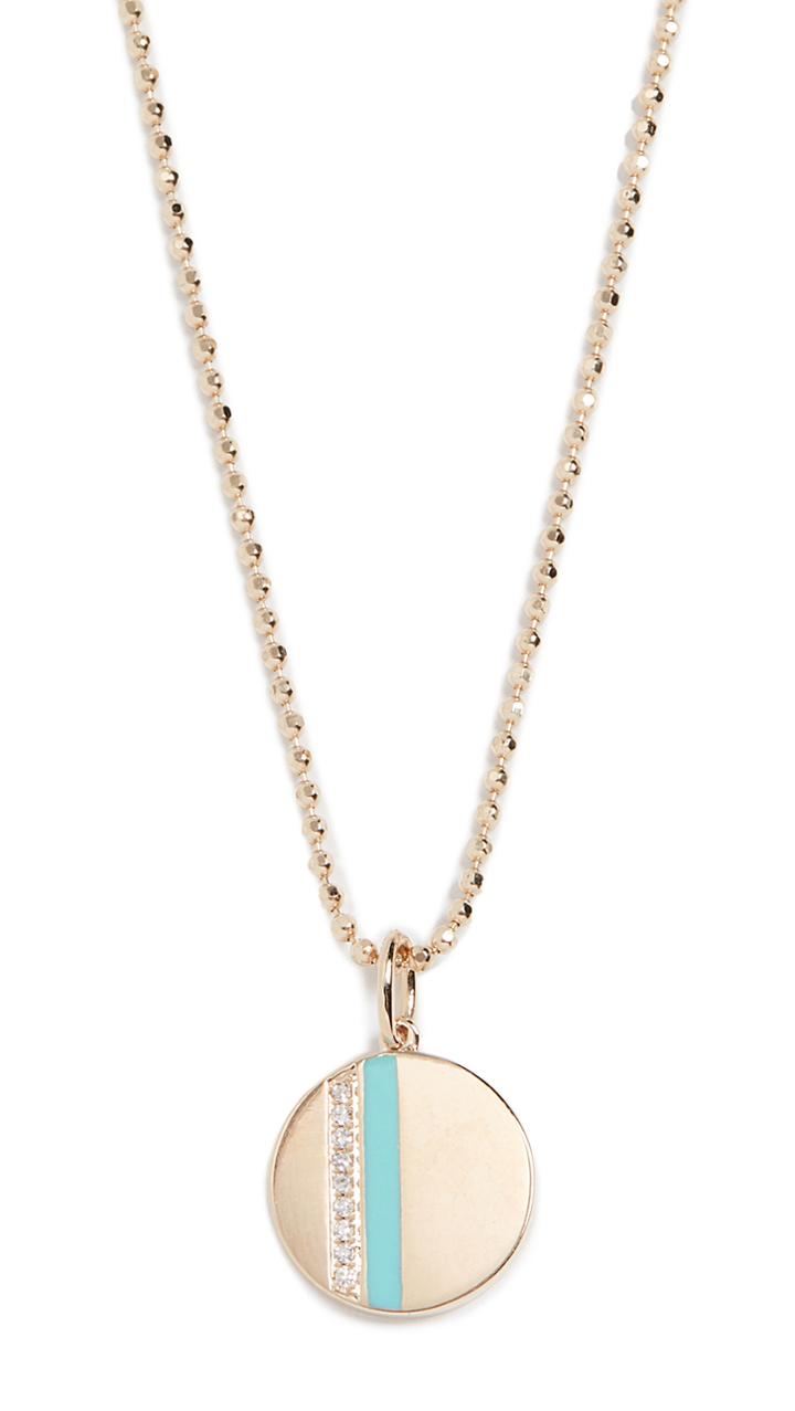 Ef Collection 14k Mini Diamond Disc Enamel Stripe Necklace