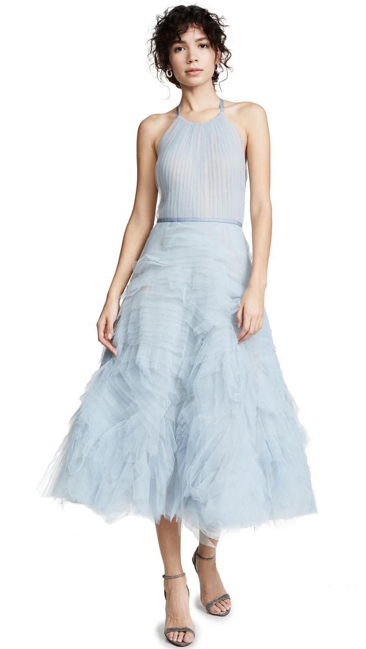Marchesa Notte Textured Tulle Tea Length Gown