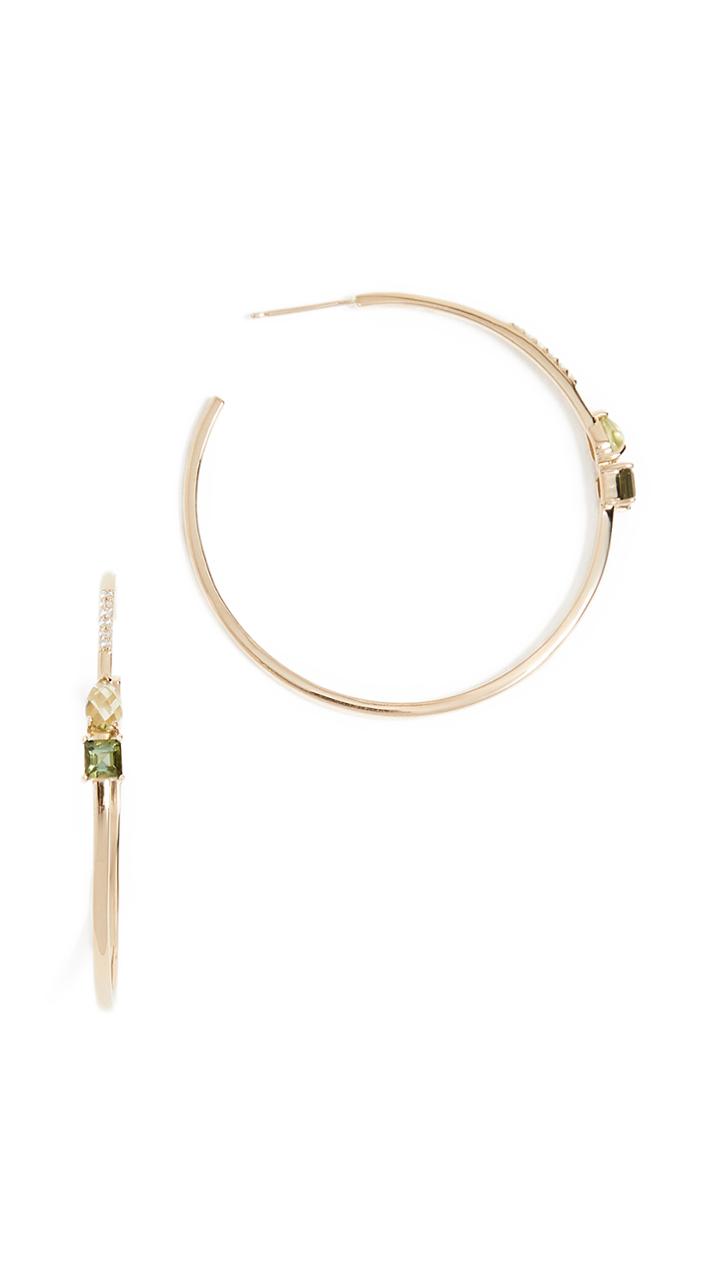 Paige Novick 18k Gold Large Open Hoop Earrings With Gemstone Details