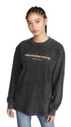 Alexander Wang Acid Wash Long Sleeve Tee With Logo Embroidery