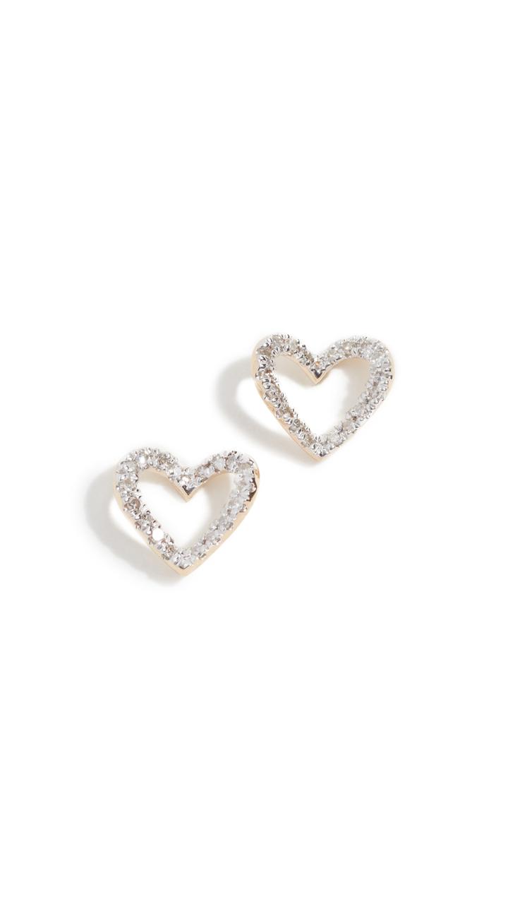 Adina Reyter 14k Tiny Pavé Open Folded Heart Posts