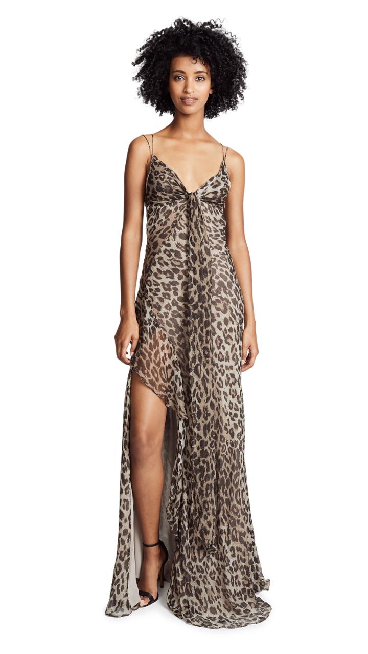 Nicholas Leopard Tie Front Maxi Dress
