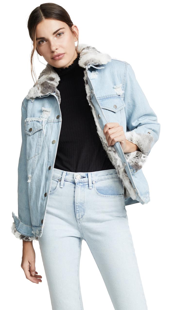 Jocelyn Reversible Rabbit Fur Denim Jacket