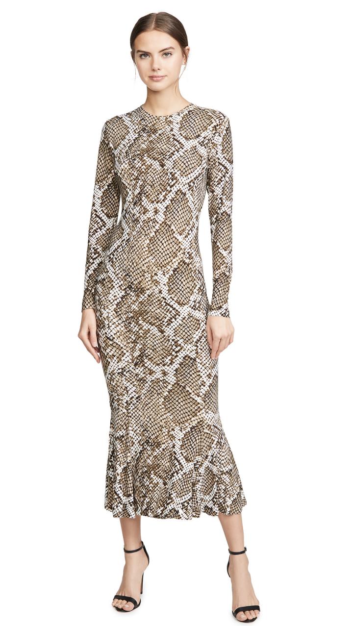 Norma Kamali Long Sleeve Crew Fishtail Dress