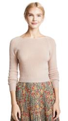 Ryan Roche Cropped V Neck Raglan Cashmere Sweater