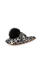 Minnie Rose Cashmere Leopard Pom Pom Slippers