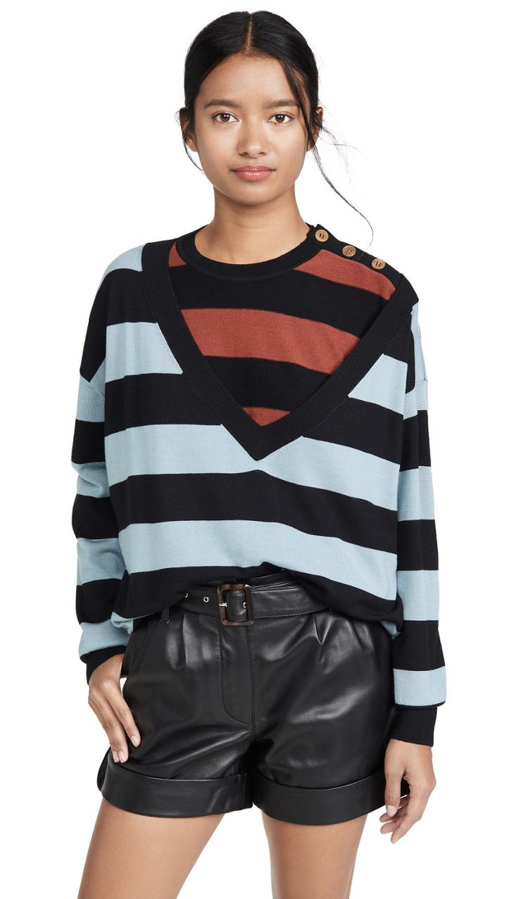 Sonia Rykiel Striped V Neck Sweater