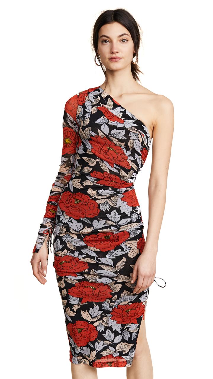 Diane Von Furstenberg One Shoulder Ruched Dress