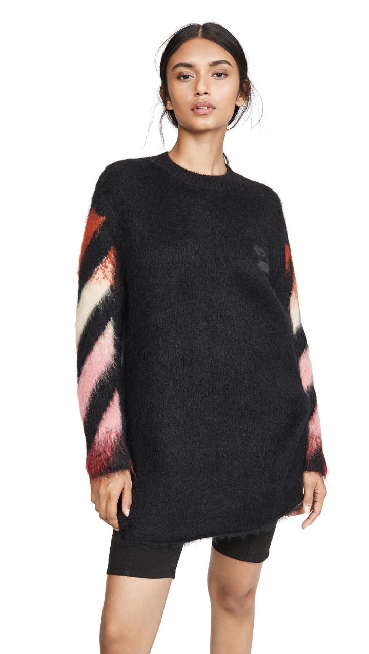 Off White Diagonal Intarsia Mohair Sweater Dress