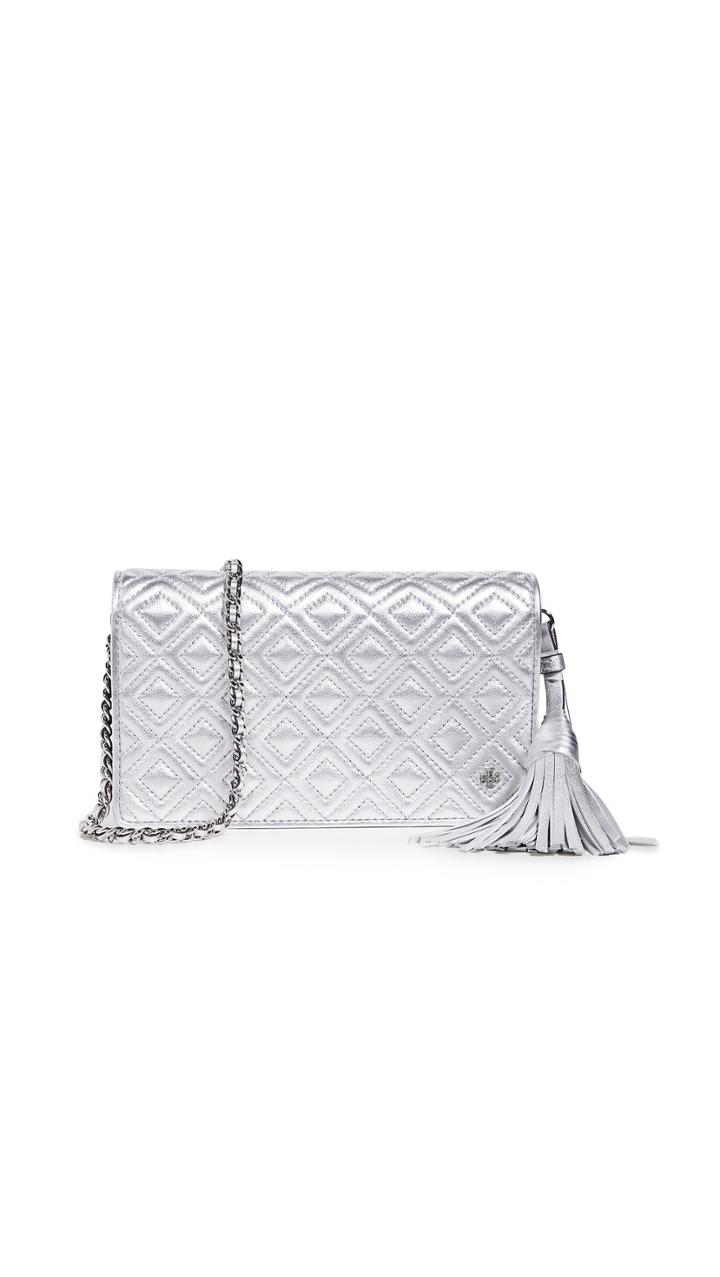 Tory Burch Fleming Metallic Flat Wallet Crossbody Bag